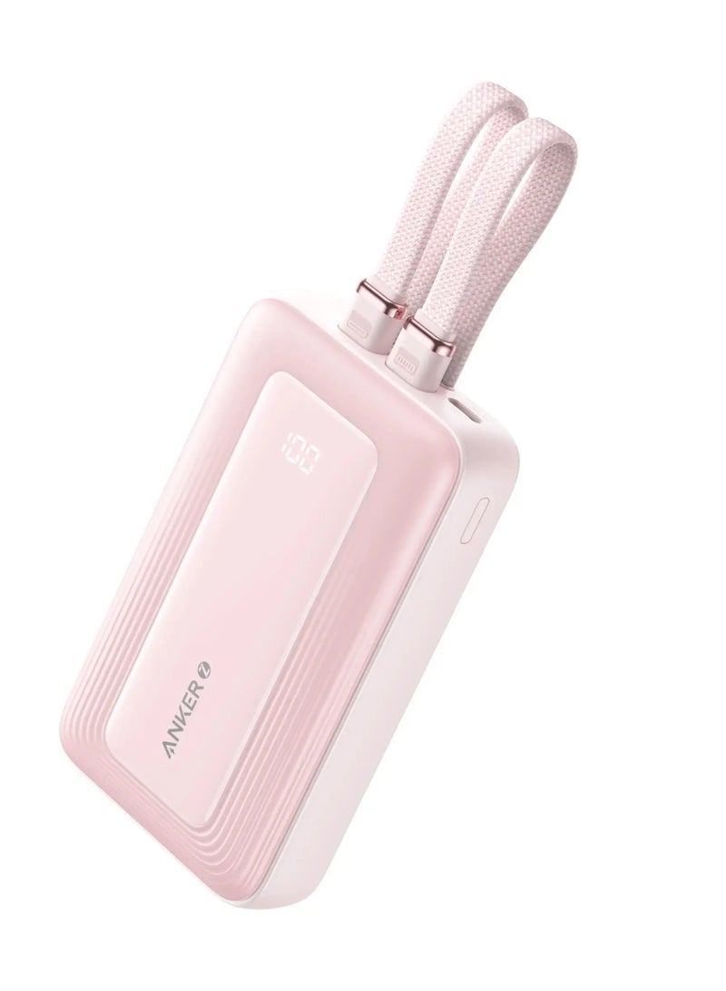 10000 mAh Zolo Power Bank, 30W Max Fast Portable Charger with Built-in USB-C and MFi Certified Lightning Cables, 1 USB-C, 1 USB-A, Battery Pack for iPhone 16/15/14 Series, Galaxy, and more - Pink