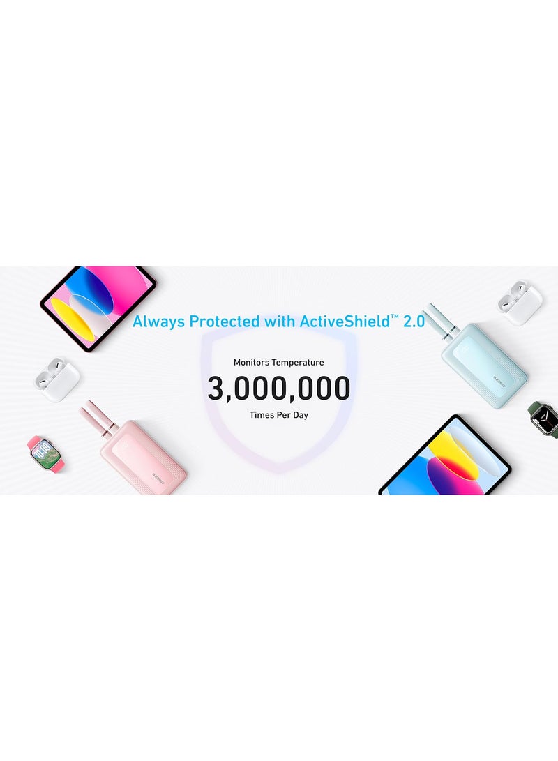 10000 mAh Zolo Power Bank, 30W Max Fast Portable Charger with Built-in USB-C and MFi Certified Lightning Cables, 1 USB-C, 1 USB-A, Battery Pack for iPhone 16/15/14 Series, Galaxy, and more - Pink
