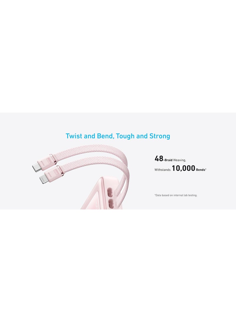 10000 mAh Zolo Power Bank, 30W Max Fast Portable Charger with Built-in USB-C and MFi Certified Lightning Cables, 1 USB-C, 1 USB-A, Battery Pack for iPhone 16/15/14 Series, Galaxy, and more - Pink
