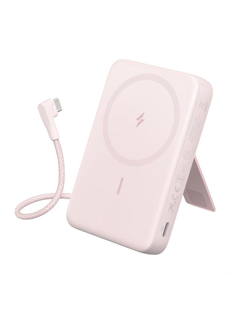 Anker 10000 mAh ANKER Zolo Magnetic Power Bank, 10,000mAh Wireless Portable Charger with 30W Max Fast Charging, Battery Pack with Built-in USB-C Cable and Adjustable Stand, for iPhone 16/15 Series, AirPods, and More Pink  - Image 1