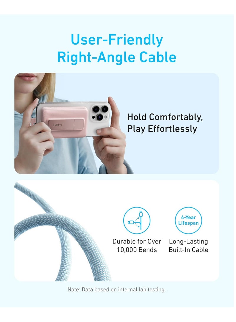 Anker 10000 mAh ANKER Zolo Magnetic Power Bank, 10,000mAh Wireless Portable Charger with 30W Max Fast Charging, Battery Pack with Built-in USB-C Cable and Adjustable Stand, for iPhone 16/15 Series, AirPods, and More Pink  - Image 2