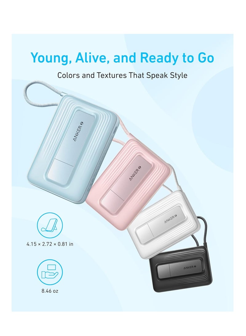 Anker 10000 mAh ANKER Zolo Magnetic Power Bank, 10,000mAh Wireless Portable Charger with 30W Max Fast Charging, Battery Pack with Built-in USB-C Cable and Adjustable Stand, for iPhone 16/15 Series, AirPods, and More Pink  - Image 3