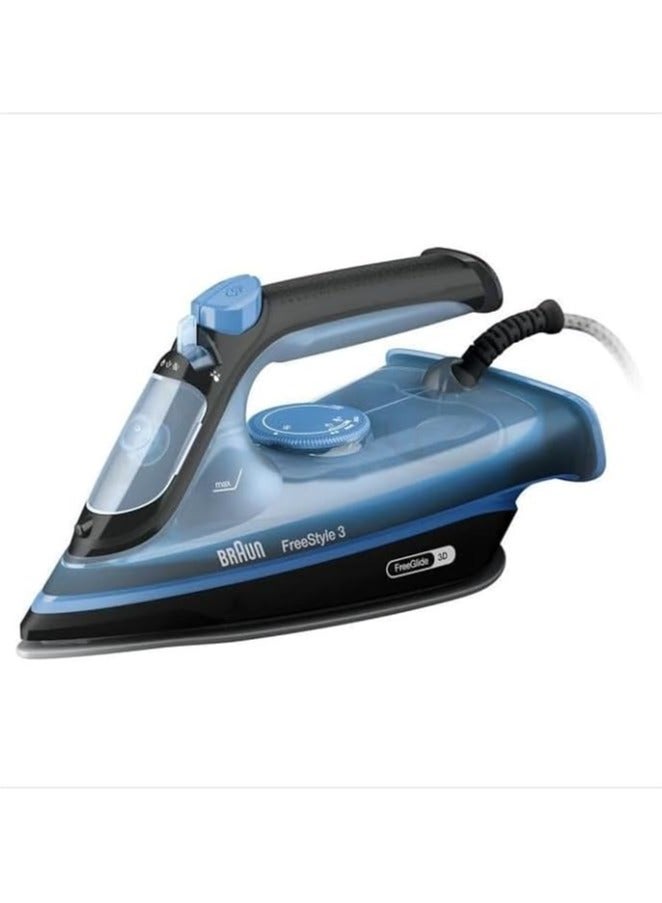 BRAUN Household Free Style 3 Steam Iron With Precision Tip And Free Glide 3D Technology, 200 g/min, Super Ceramic Plate, Auto Shut-Off Tank 270 ml 2400 W FI3194BK black / Blue  - Image 1