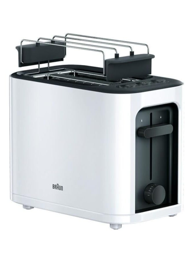 BRAUN Toaster, Double Slot, Removable Crumb Tray, Warm-up and Defrost Function, 7 Roasting Levels, Separate Bun Attachment 1000 W HT3010WH white  - Image 1