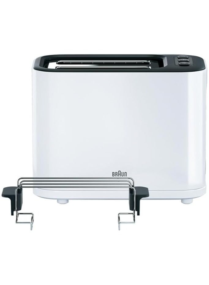 BRAUN Toaster, Double Slot, Removable Crumb Tray, Warm-up and Defrost Function, 7 Roasting Levels, Separate Bun Attachment 1000 W HT3010WH white  - Image 3