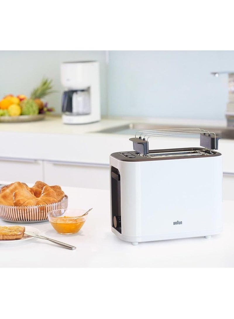 BRAUN Toaster, Double Slot, Removable Crumb Tray, Warm-up and Defrost Function, 7 Roasting Levels, Separate Bun Attachment 1000 W HT3010WH white  - Image 2