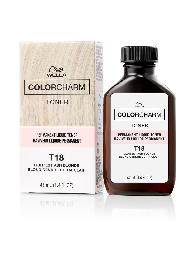 WELLA Colorcharm Permanent Liquid Toners, Neutralize Brass, Free Of Parabens, Vegan Formula - T18 Lightest Ash Blonde 1.4 fl ozFluid Ounce - Image 1