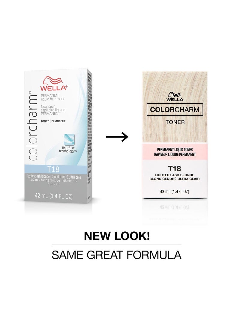 WELLA Colorcharm Permanent Liquid Toners, Neutralize Brass, Free Of Parabens, Vegan Formula - T18 Lightest Ash Blonde 1.4 fl ozFluid Ounce - Image 2