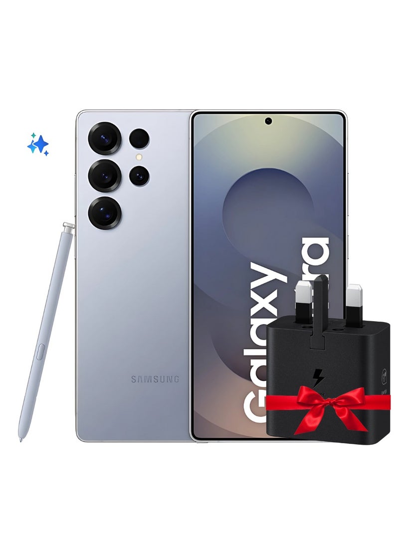 Samsung Galaxy S25 Ultra AI Dual SIM Titanium Silverblue 12GB RAM 256GB 5G - Middle East Version With Free 25W Super Fast Charger Type C  - Image 1