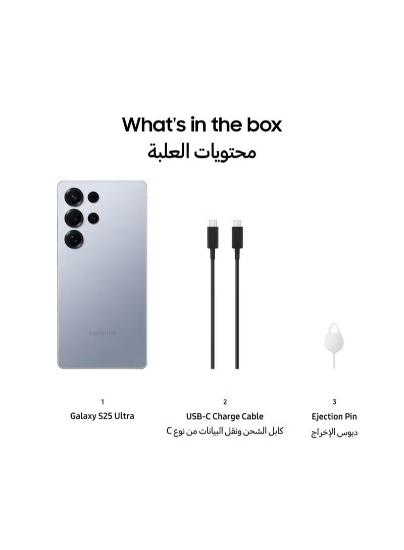 Samsung Galaxy S25 Ultra AI Dual SIM Titanium Silverblue 12GB RAM 256GB 5G - Middle East Version With Free 25W Super Fast Charger Type C  - Image 2