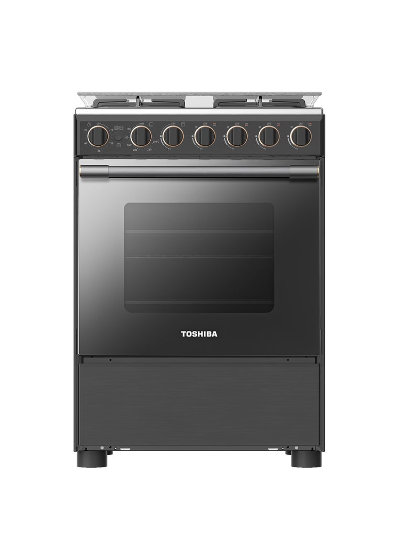 Toshiba Gas Cooking Range 60cm, 4 Gas Burners, Full Safety RLA1-60MG4GE(GMR)-SA Grey/Black - Image 1