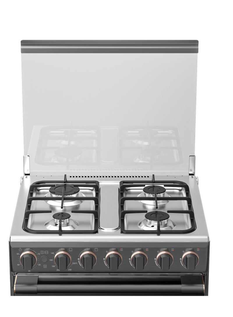 Toshiba Gas Cooking Range 60cm, 4 Gas Burners, Full Safety RLA1-60MG4GE(GMR)-SA Grey/Black - Image 4