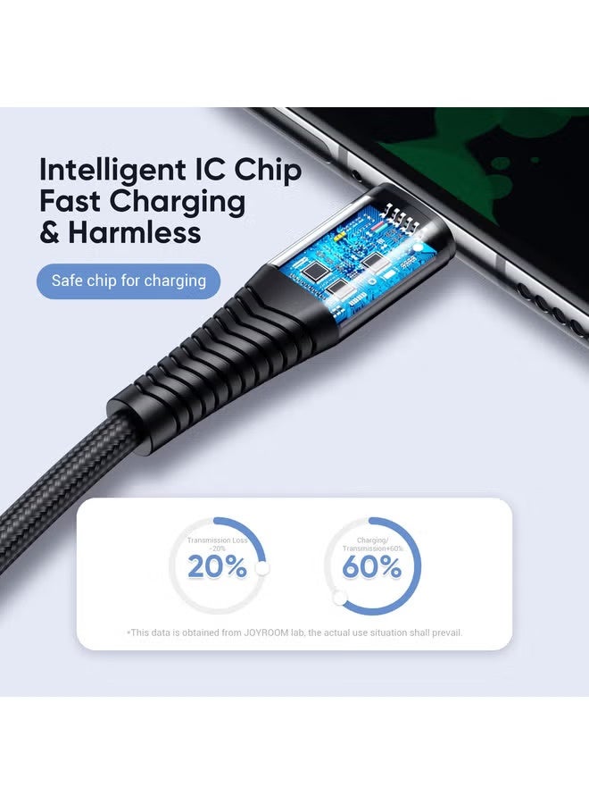 جوي روم كابل شحن سريع 3 في 1 بطول 1.2م - نايلون مضفر USB إلى لايتنينغ، Type-C و Micro USB | كابل شحن متعدد الاستخدامات مع شريحة IC آمنة، سرعة عالية، بناء متين - شحن آمن - Image 2
