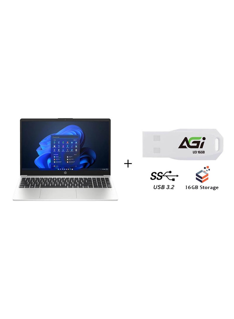 HP 250 G10 (Upgraded Version) Laptop With 15.6 Inch Full HD(1920x1080) Display, Intel Core i5-1335U Processor/16GB DDR4 RAM/512GB SSD/Windows 11/Intel Iris Xe Graphics/Windows 11+Flash DRIVE AGI 16 English/Arabic Turbo Silver  - Image 1