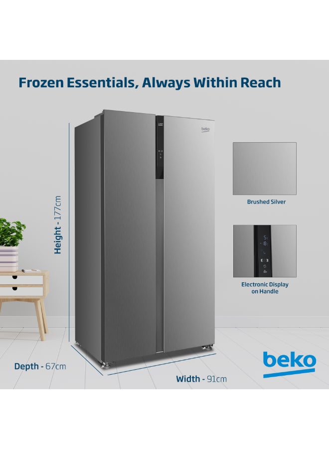 بيكو ثلاجة سعة 564 لتر إجمالي (521 صافي)، جنبًا إلى جنب، بدون صقيع، ضوضاء منخفضة، ضمان 10 سنوات على ضاغط برو سمارت العاكس - - Image 4