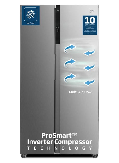 Refrigerator 564 Liters Gross(521 Net) Capacity, Side by Side, No Frost, Low Noise, 10 Years Warranty on ProSmart Inverter Compressor - GN156320XP Silver