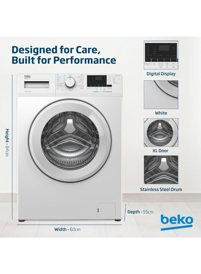 بيكو غسالة ملابس أمامية 7 كجم، 1200 دورة في الدقيقة، 15 برنامج، ضوضاء منخفضة، غسيل سريع 14/28 دقيقة، غسيل بخاري، شاشة رقمية، وظيفة تنظيف الأسطوانة، ضمان 10 سنوات على محرك بروسمارت العاكس - - Image 4