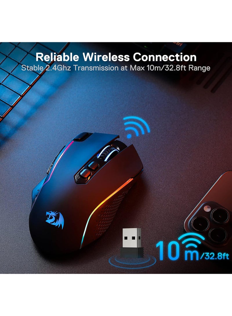 Redragon M810 Pro Wireless Gaming Mouse, 10000 DPI, Rapid Fire Key, 8 Macro Buttons, 1000Hz Polling Rate, 45-Hour Durable Power Capacity, RGB Backlit, Black | M810RGB-PRO - Image 4
