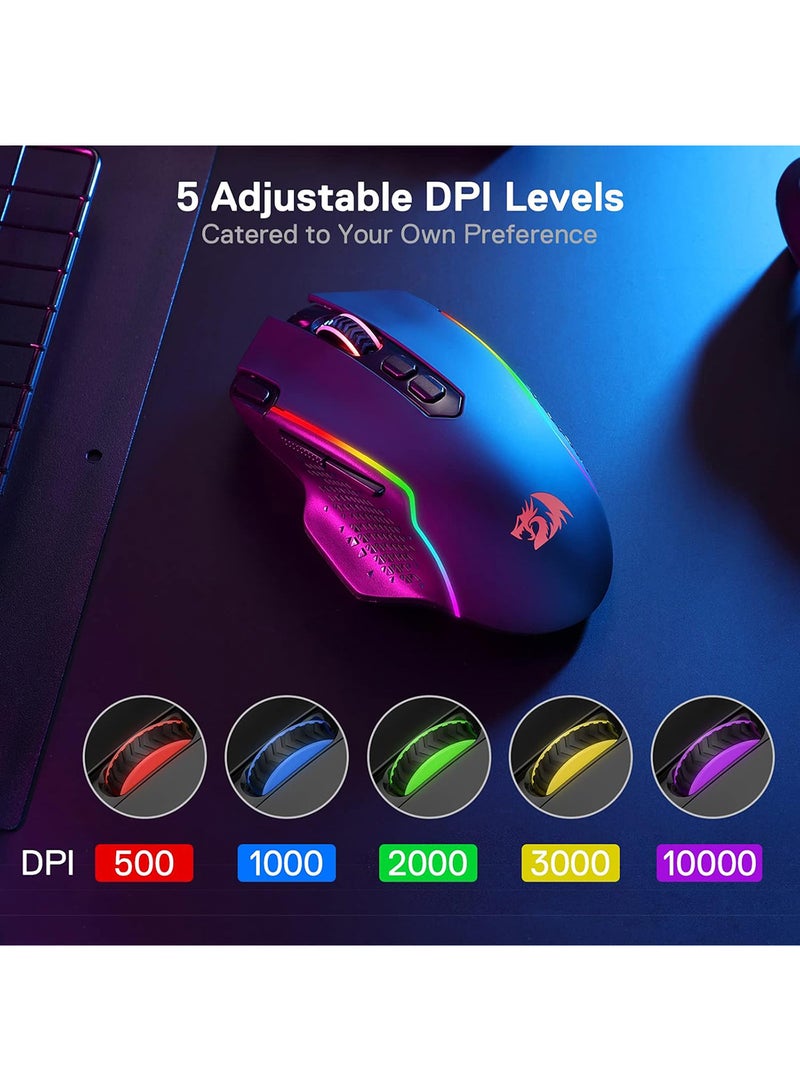 Redragon M810 Pro Wireless Gaming Mouse, 10000 DPI, Rapid Fire Key, 8 Macro Buttons, 1000Hz Polling Rate, 45-Hour Durable Power Capacity, RGB Backlit, Black | M810RGB-PRO - Image 5