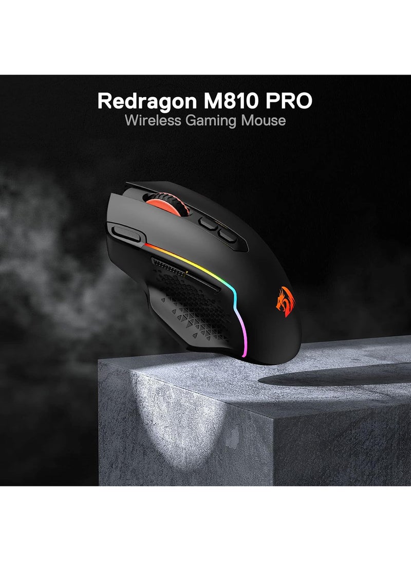 Redragon M810 Pro Wireless Gaming Mouse, 10000 DPI, Rapid Fire Key, 8 Macro Buttons, 1000Hz Polling Rate, 45-Hour Durable Power Capacity, RGB Backlit, Black | M810RGB-PRO - Image 2