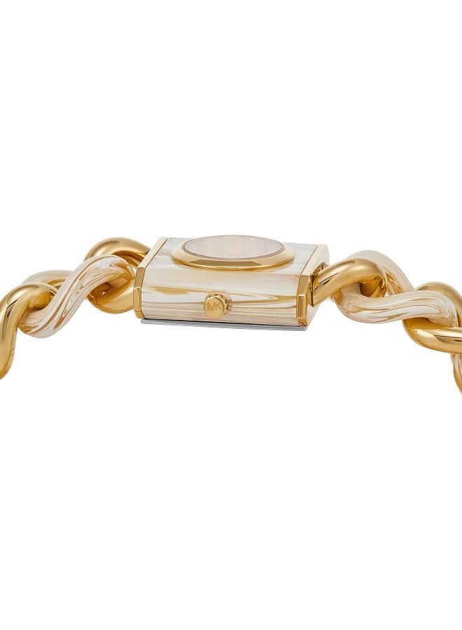 مايكل كورس ساعة بت لوك بافي بلون الذهب وسلسلة الأسيتات MK4809 - Image 3