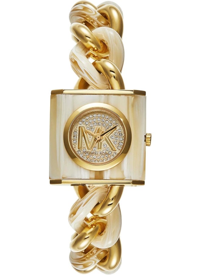 مايكل كورس ساعة بت لوك بافي بلون الذهب وسلسلة الأسيتات MK4809 - Image 1