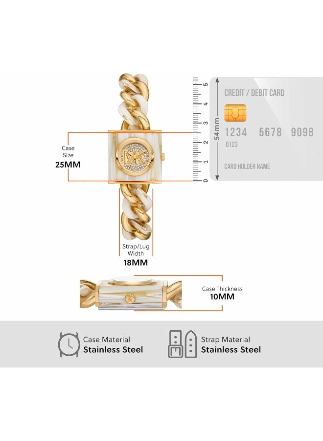 مايكل كورس ساعة بت لوك بافي بلون الذهب وسلسلة الأسيتات MK4809 - Image 5