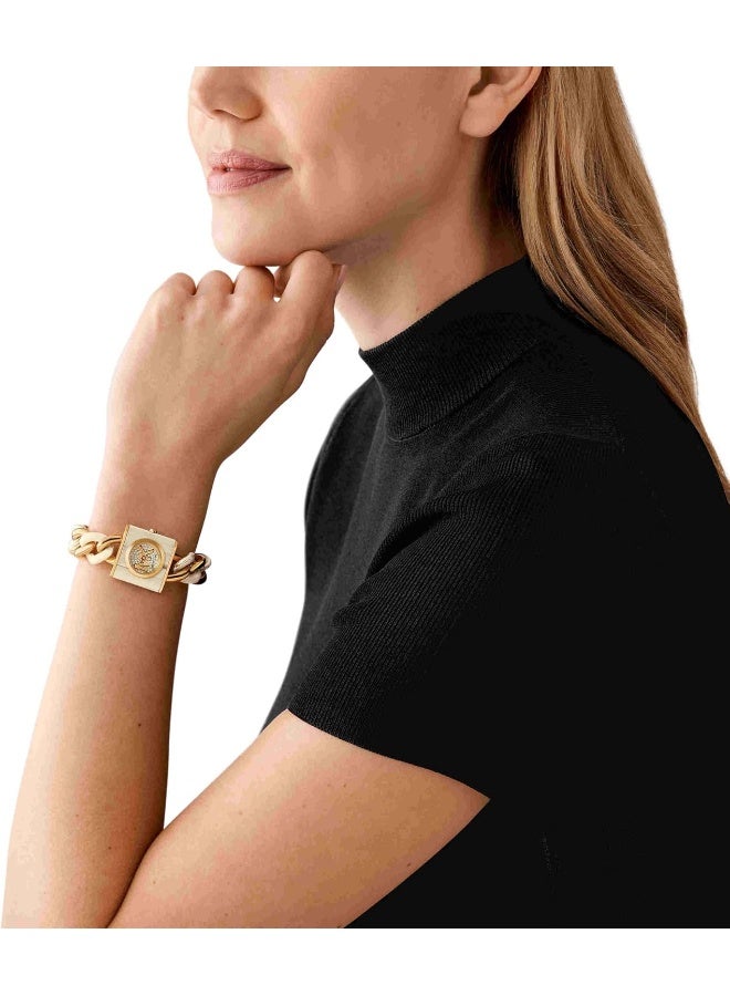 مايكل كورس ساعة بت لوك بافي بلون الذهب وسلسلة الأسيتات MK4809 - Image 2