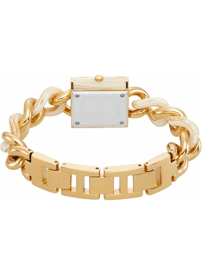 مايكل كورس ساعة بت لوك بافي بلون الذهب وسلسلة الأسيتات MK4809 - Image 4