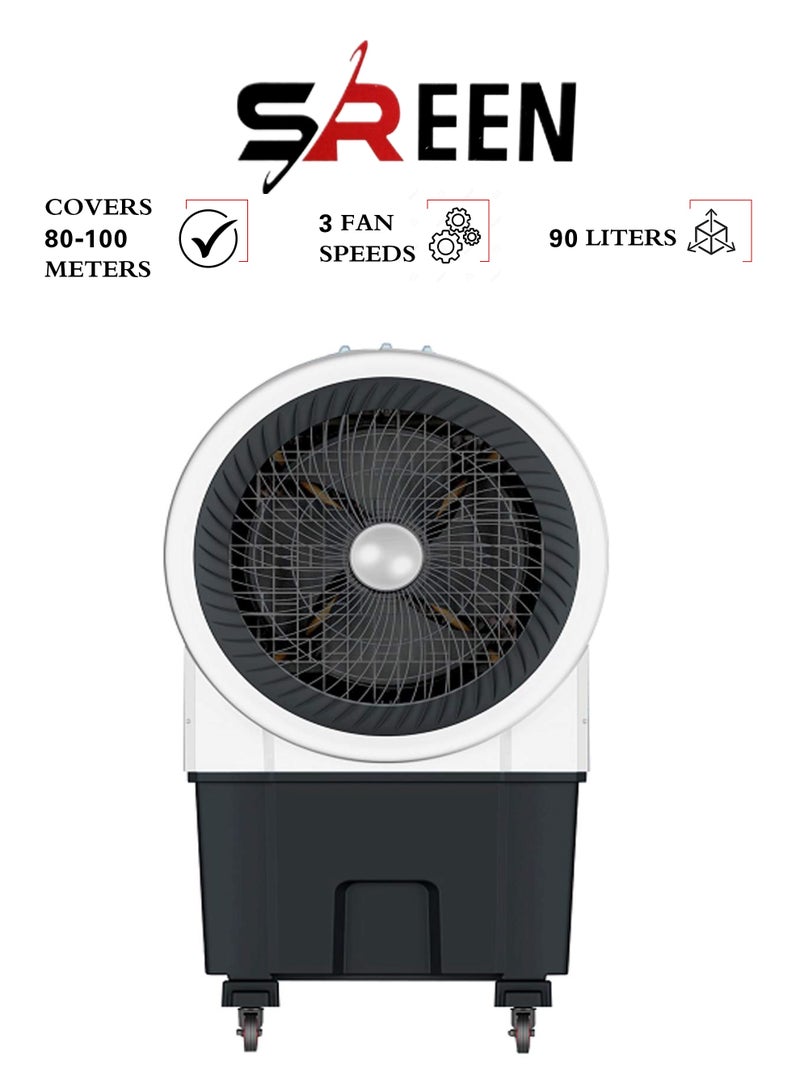 SREEN Portable Desert Air Conditioner - 90 Liters - 3-Sided 3D Cooling - 3 Fan Speeds 90 L FA-M90DG-S White /Gray - Image 1