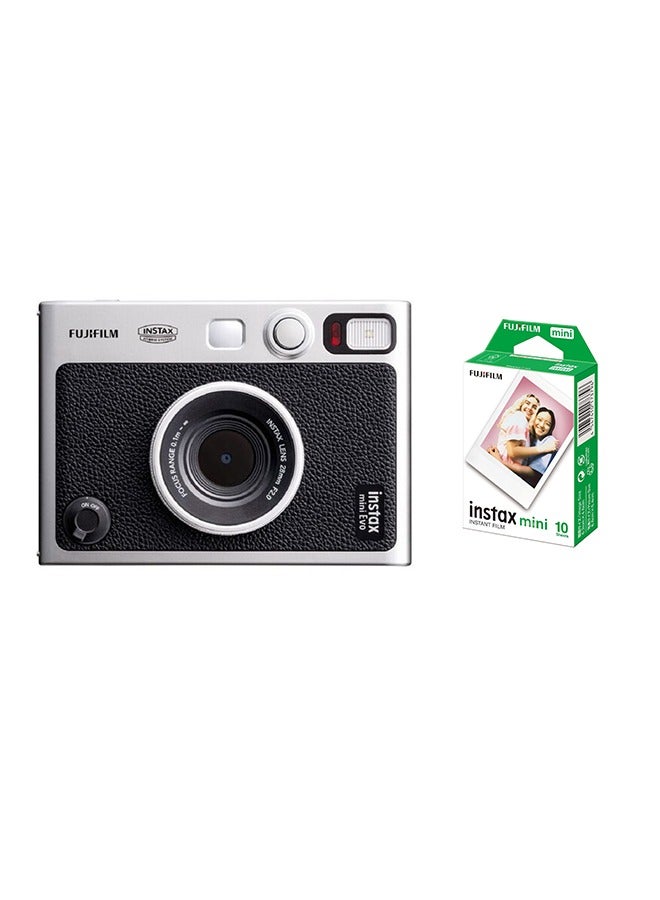 فوجي فيلم Instax Mini EVO Hybrid Instant Camera – Black (USB-C) | Instant Print with Digital Preview, Creative Modes & Built-In Selfie Mirror With Pack Of 10 Films  - Image 1
