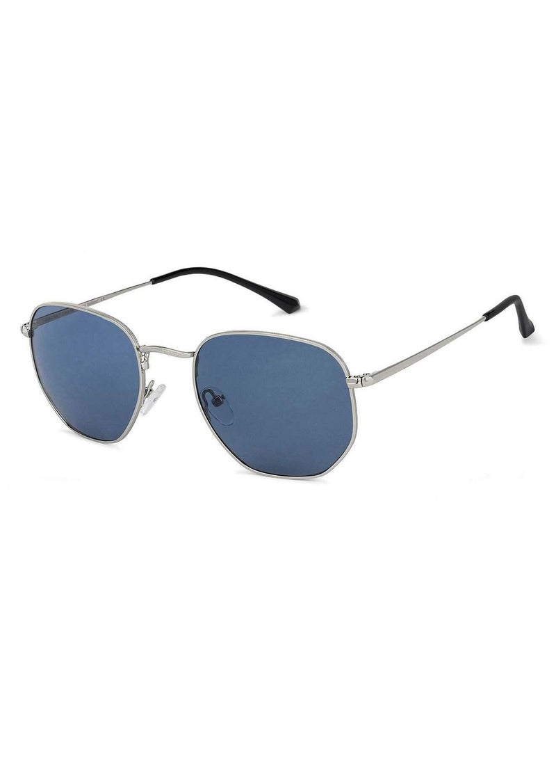 VINCENT CHASE Vincent Chase Eyewear Unisex Hexagonal Sunglasses Silver Frame Blue Lens ( Medium )  - Image 1