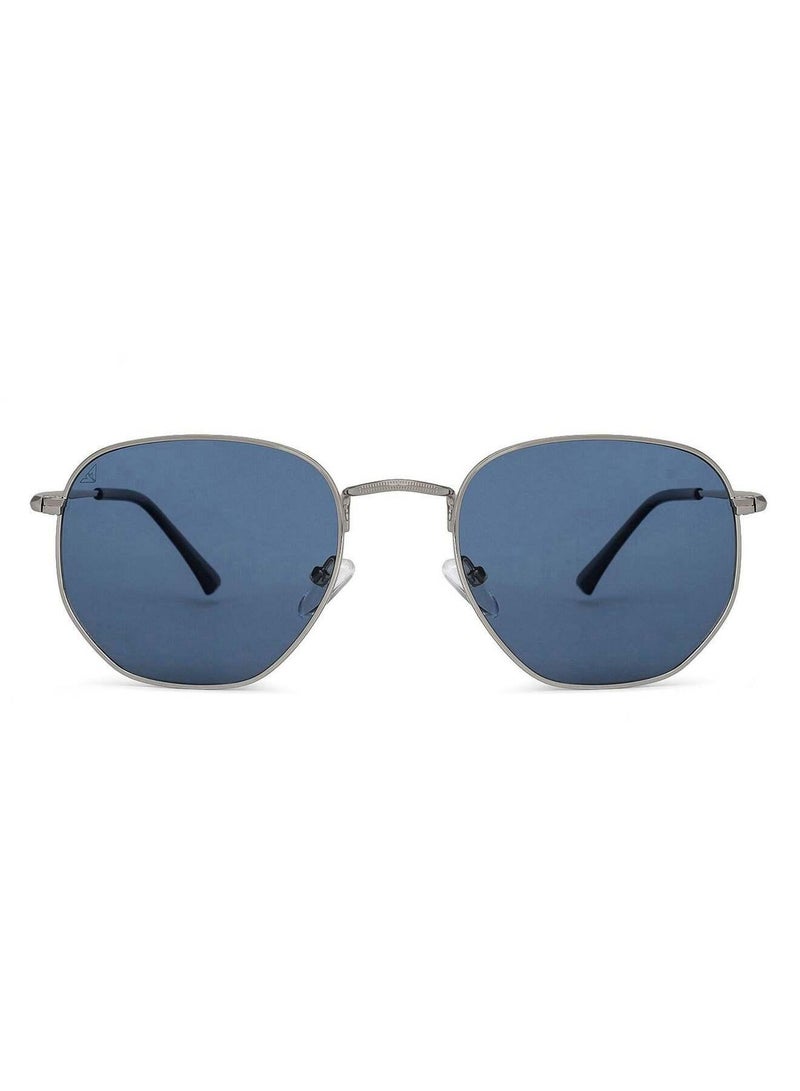 VINCENT CHASE Vincent Chase Eyewear Unisex Hexagonal Sunglasses Silver Frame Blue Lens ( Medium )  - Image 2