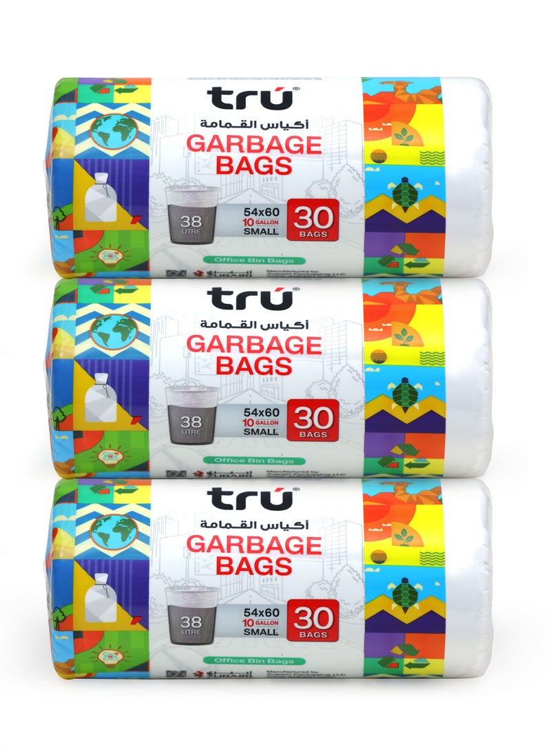ترو Garbage Bags Compact Roll 10Gallon ( 30pc x 3 Rolls ) 90bags - White 54x60cm  - Image 1