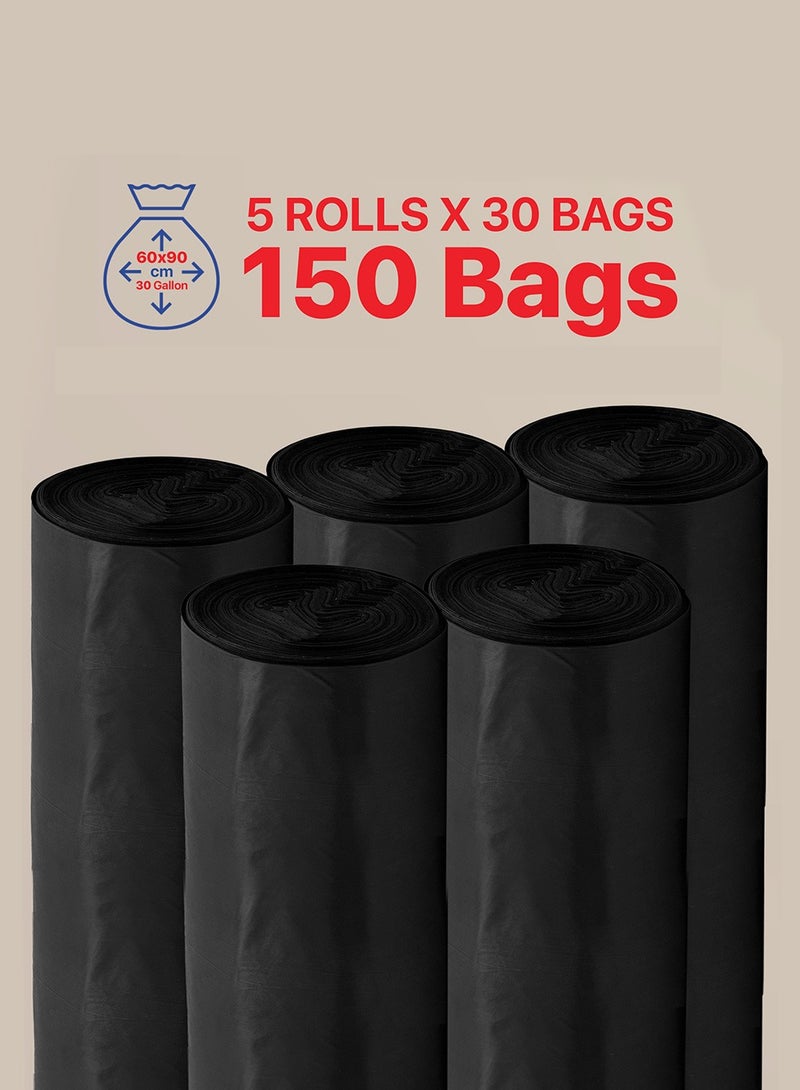 ترو Garbage Bags Roll 30Gallon Heavy Duty (30pc x 5 Rolls) 150Bags - Black 60x90cm  - Image 2
