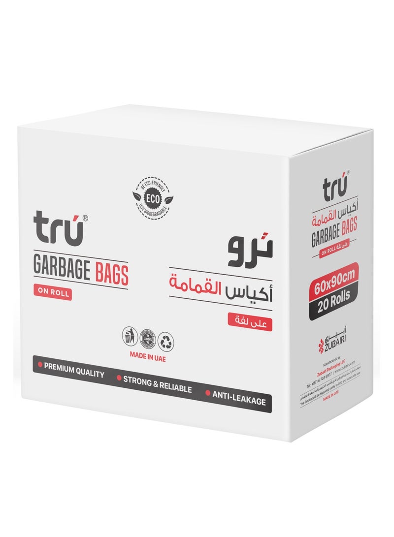 ترو Garbage Bags Compact Roll 30 Gallon (20pc x 20 Rolls) 400bags - Black 60x90cm  - Image 1