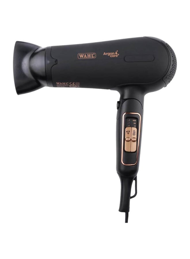 WAHL Pro Shine Hair Dryer 2200 Watts | Argan Oil Infused | 3 Heat And 2 Speed Settings | Cool Shot | Professional Blow Dryer With Diffuser And Concentrator Attachments 05449-027 Balck 1.2 Kilogram  - Image 1