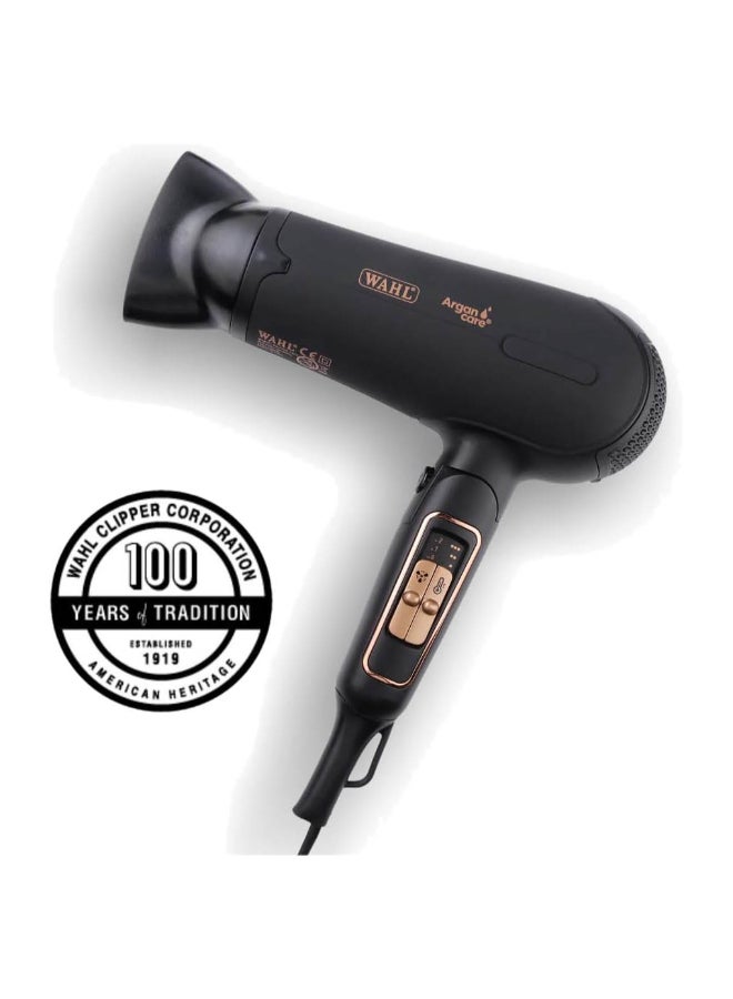WAHL Pro Shine Hair Dryer 2200 Watts | Argan Oil Infused | 3 Heat And 2 Speed Settings | Cool Shot | Professional Blow Dryer With Diffuser And Concentrator Attachments 05449-027 Balck 1.2 Kilogram  - Image 2