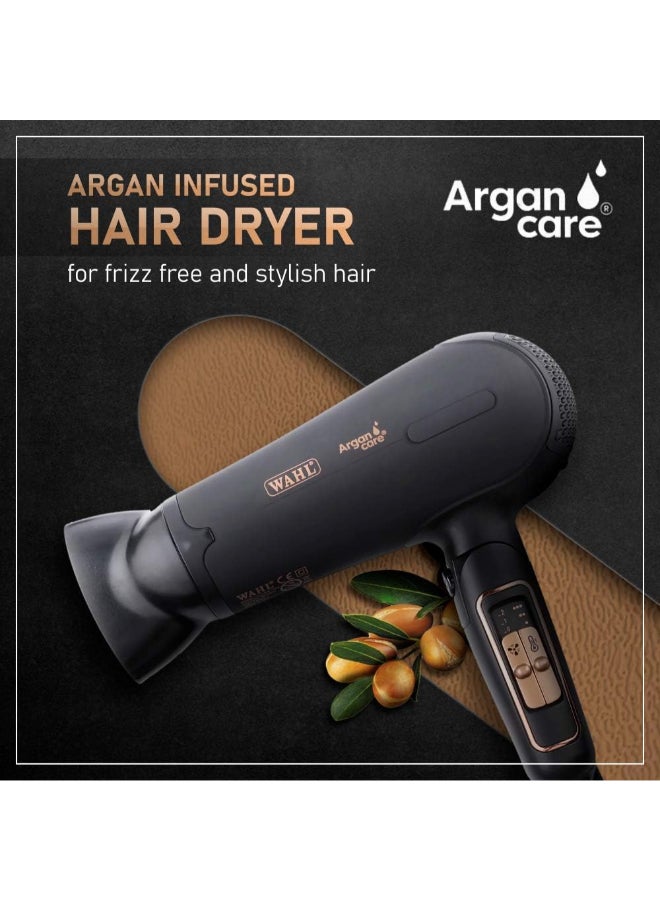 WAHL Pro Shine Hair Dryer 2200 Watts | Argan Oil Infused | 3 Heat And 2 Speed Settings | Cool Shot | Professional Blow Dryer With Diffuser And Concentrator Attachments 05449-027 Balck 1.2 Kilogram  - Image 3