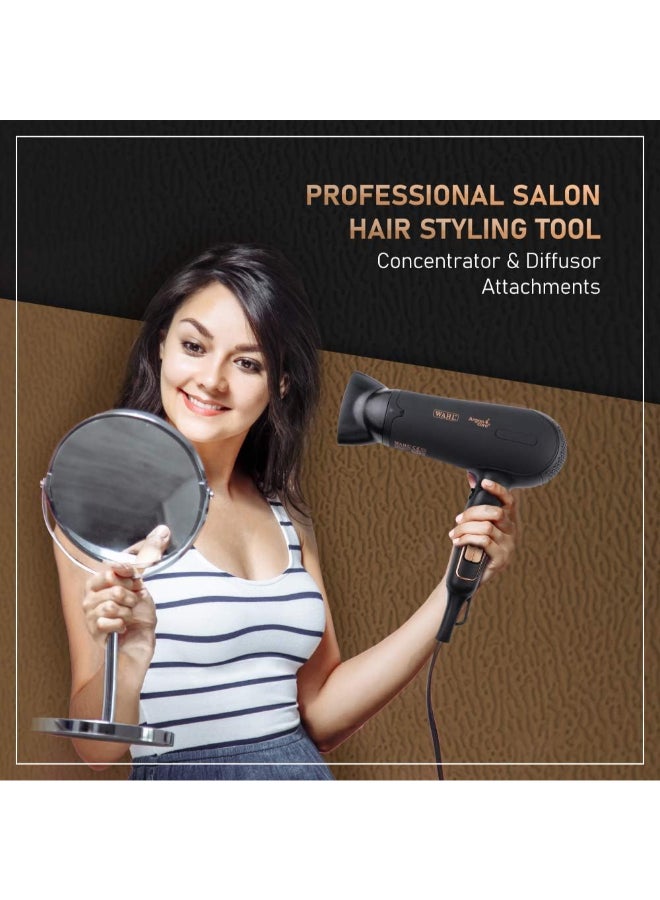 WAHL Pro Shine Hair Dryer 2200 Watts | Argan Oil Infused | 3 Heat And 2 Speed Settings | Cool Shot | Professional Blow Dryer With Diffuser And Concentrator Attachments 05449-027 Balck 1.2 Kilogram  - Image 4