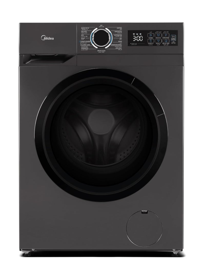 مديا 8KG Front Load Washing Machine With BLDC Inverter Motor, 1400 RPM, 15 Programs, Fully Automatic Washer With Lunar Dial, Integrated Digital Control-LED Display, Water Cube Drum 8 kg MF110W80B/T-GCC Titanium  - Image 1