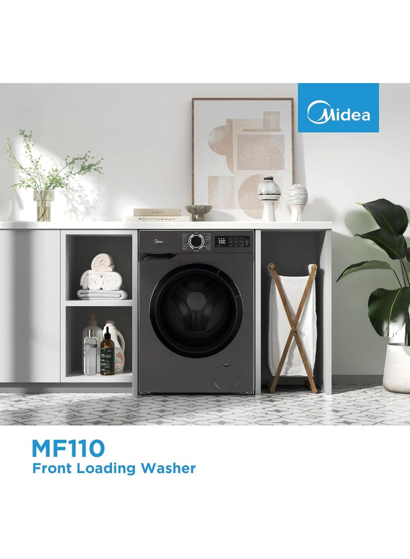 مديا 8KG Front Load Washing Machine With BLDC Inverter Motor, 1400 RPM, 15 Programs, Fully Automatic Washer With Lunar Dial, Integrated Digital Control-LED Display, Water Cube Drum 8 kg MF110W80B/T-GCC Titanium  - Image 5