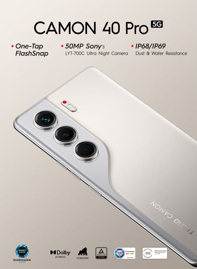 تكنو كامون 40 برو ثنائي الشريحة تيتانيوم رملي 12 جيجابايت رام 256 جيجابايت 5G - نسخة الشرق الأوسط - Image 2