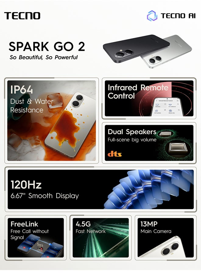 TECNO Spark Go 2 Dual SIM Titanium Grey 4GB RAM 128GB  4G - Middle East Version  - Image 2