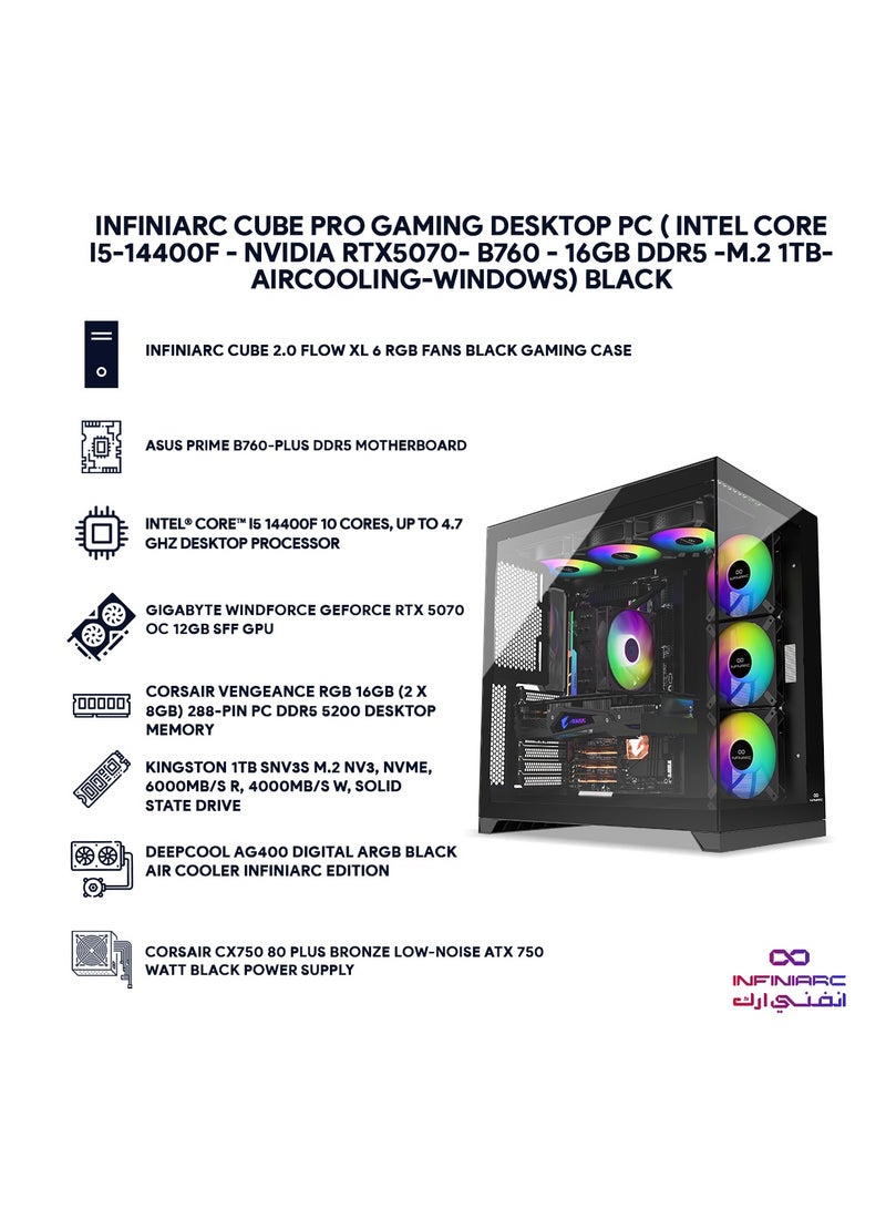 INFINIARC Cube Pro Gaming PC With Intel Core i5-14400F Processor/16GB DDR5 RAM/1TB SSD/12GB Nvidia GeForce RTX 5070 Graphics/ Black  - Image 3