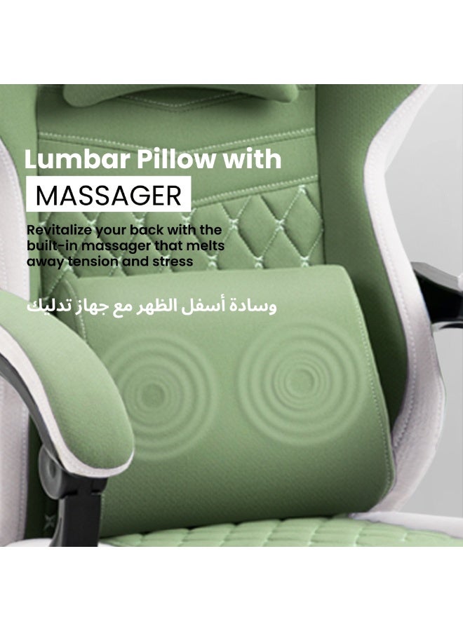 Gaming Chair – Massage Cushion, Premium PU Leather, Ergonomic Design with Footrest, Cooling Gel Pad, 360° Swivel, Adjustable Neck & Lumbar Pillow for Back Support, Home & Office Chair green One Size  - Image 4
