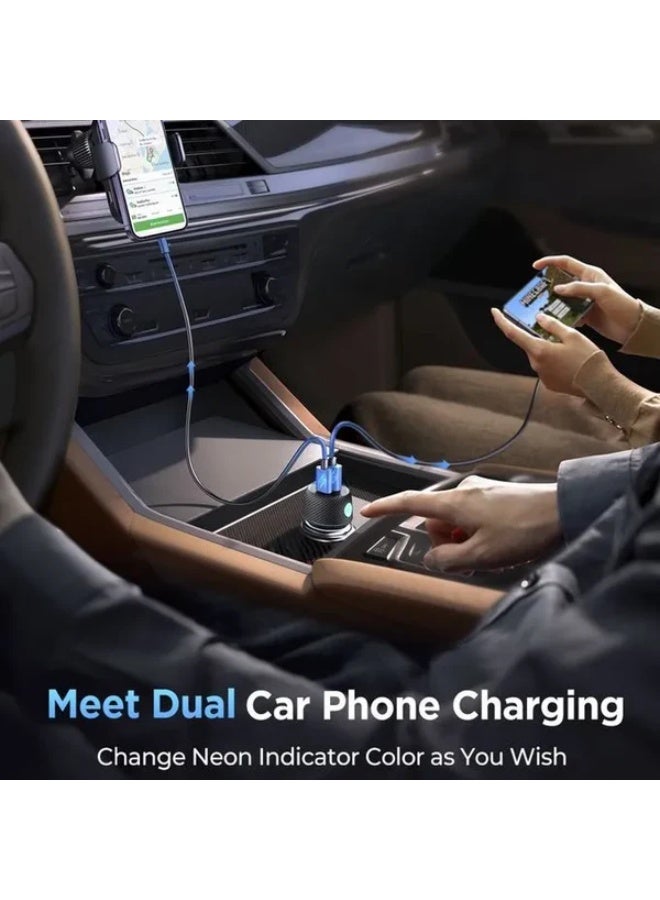 JR-CCN01 60W Dual Port USB-C + USB-A Multi-Color Car Charger With Light Button Local Warranty From Trust Agent - Black