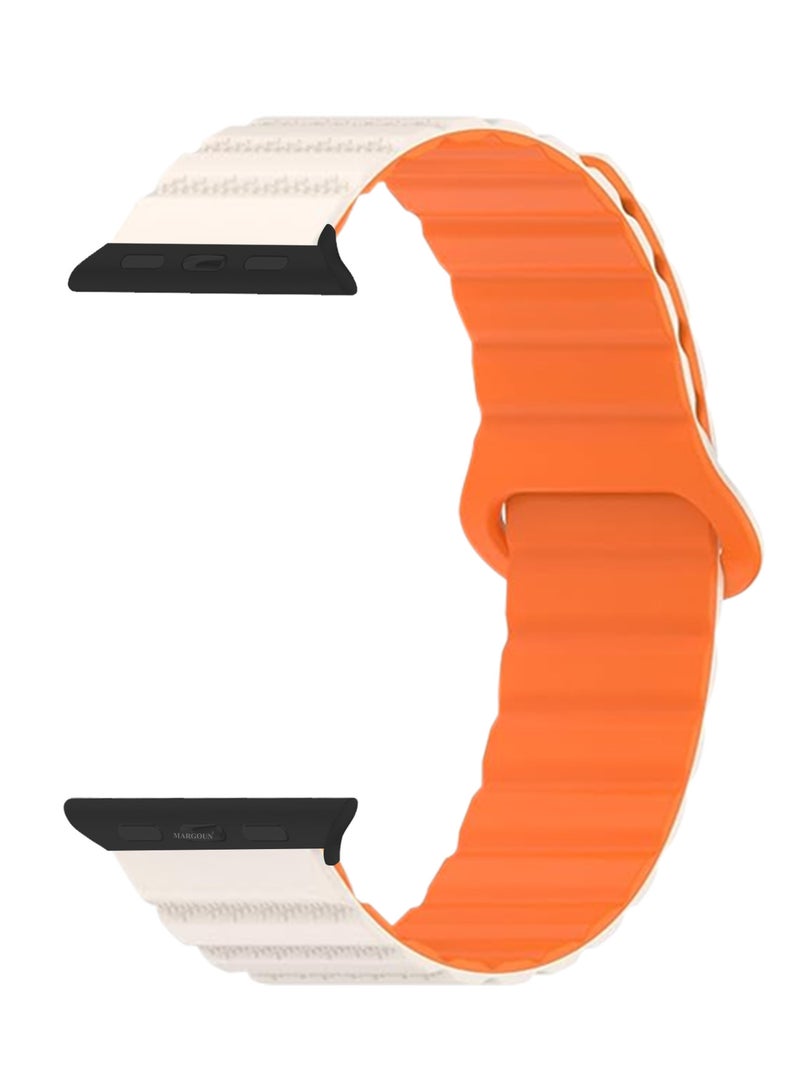 MARGOUN Sport Magnetic Watch Band, Compatible with Apple Watch 44mm 45mm 49mm, 42mm(Series 1-3 Case) Silicone Strap for iWatch Series 9/8/7/6/SE/Ultra White Orange  - Image 1