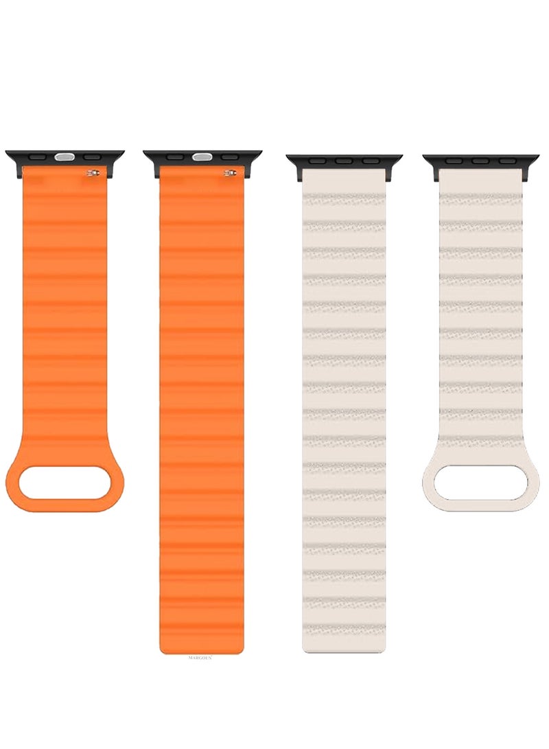 MARGOUN Sport Magnetic Watch Band, Compatible with Apple Watch 44mm 45mm 49mm, 42mm(Series 1-3 Case) Silicone Strap for iWatch Series 9/8/7/6/SE/Ultra White Orange  - Image 4