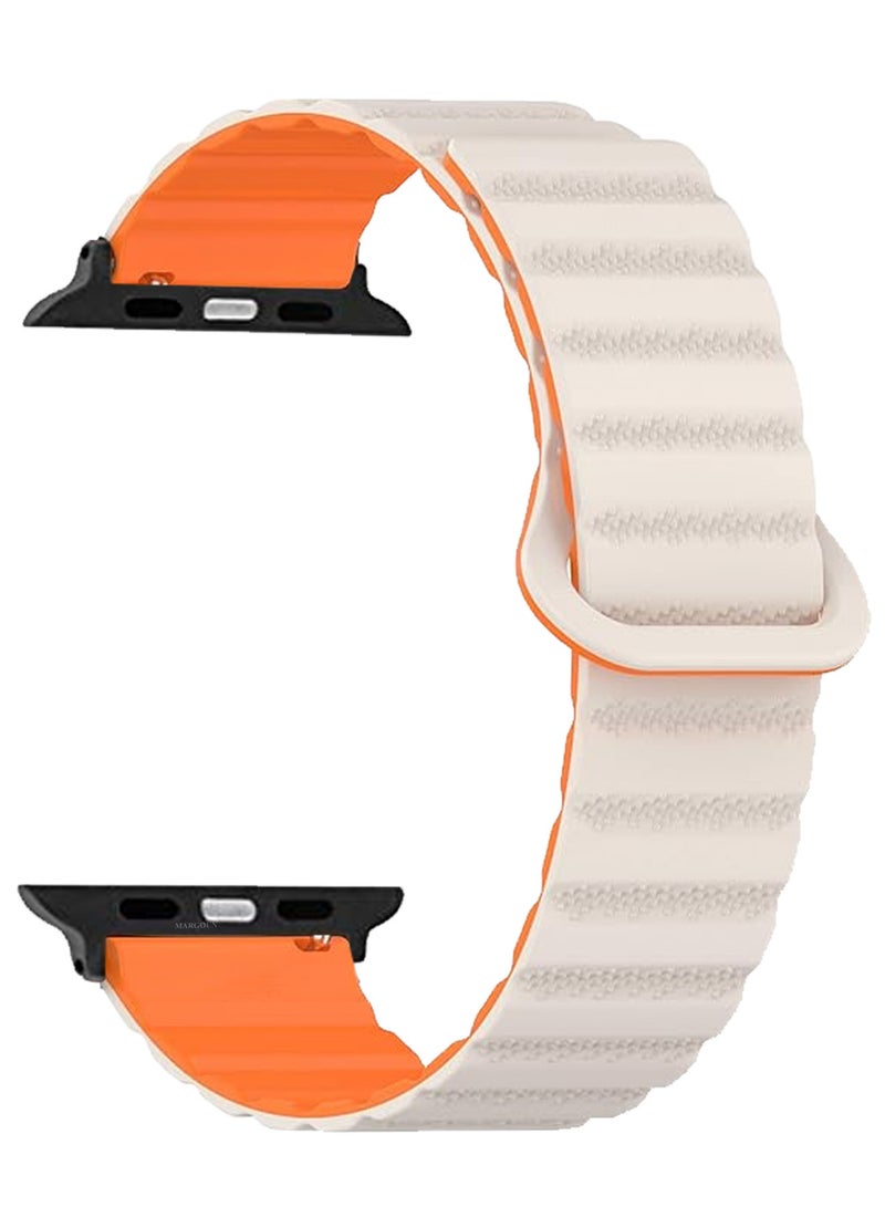MARGOUN Sport Magnetic Watch Band, Compatible with Apple Watch 44mm 45mm 49mm, 42mm(Series 1-3 Case) Silicone Strap for iWatch Series 9/8/7/6/SE/Ultra White Orange  - Image 5